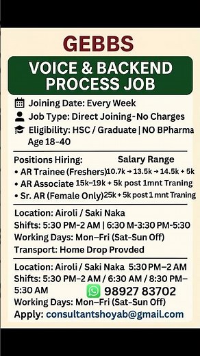 jobs in backend process | Jobs in Gebbs #backendjobs