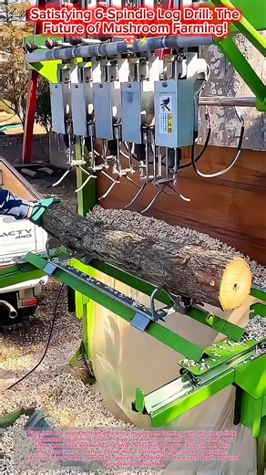 Satisfying 6-Spindle Log Drill: The Future of Mushroom Farming! 🍄⚡