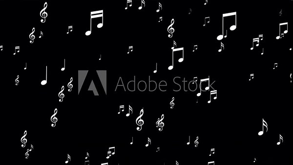 musical notes flying alpha channel animation, white notas music and song play isolated overlay social media motion design element