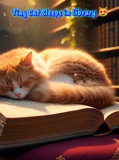 Tiny Cat Sleeps on an open book in a sunlit open library 😻🌞 Soft Breathing & Cozy ASMR in 15 seconds. Follow CozyWorldAI for daily tiny animal relaxation 💛 Would you read with him sleeping near by ? Comment👇 #tinyanimals #relaxingvibes #asmr #cozymoments #goodvibes