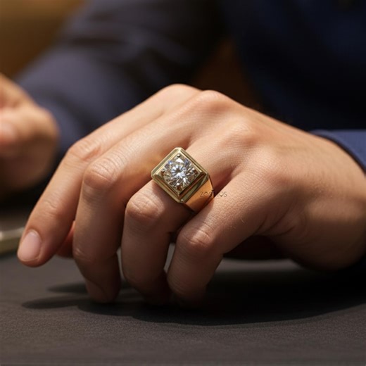 5 Carat Round Diamond Signet Ring | Bold Gold Solitaire - Etsy