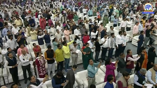 #WATCH || Delhi: PM Narendra Modi participates in the Mass Singing of the full version of 'Vande Mataram', in an event commemorating 150 years of the National Song 'Vande Mataram'. #NationalSong #VandeMataram150 #VandeMataram | All India Radio News