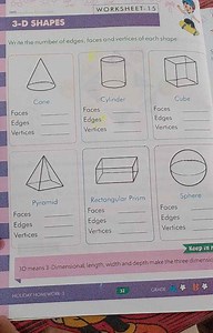 3-D SHAPES Write the number of edges, faces and vertices of ea... | Filo