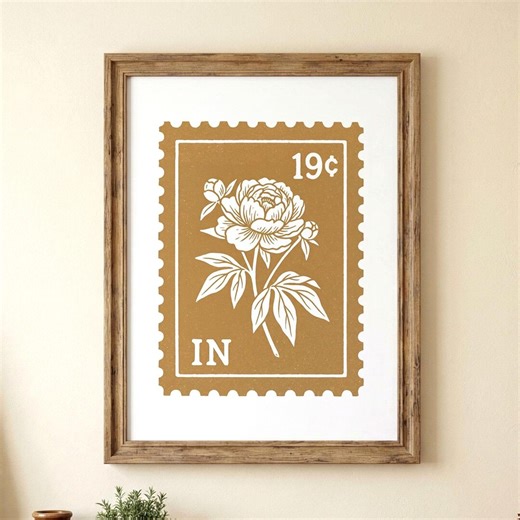 Indiana State Flower Poster, Peony Botanical Stamp Art DIGITAL DOWNLOAD, Indiana Printable Wall Art, Vintage State Flower Decor - Etsy