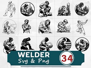 Welder Silhouette SVG PNG Bundle, Welding Worker Clipart Vector, Cricut Cut Files Industrial Design - Etsy