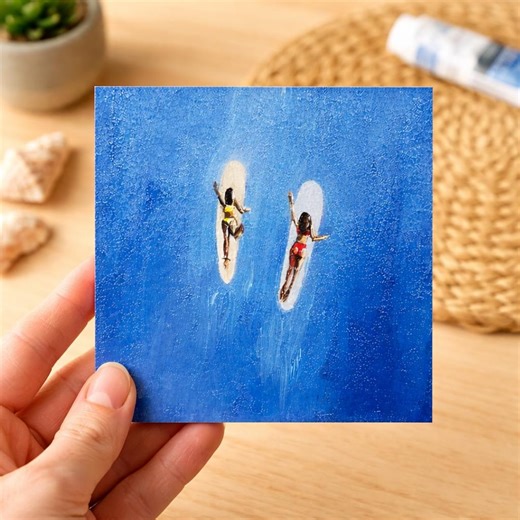 Original Mini Oil Painting – Surfer Girls – 10x10 Cm Ocean Art – Small Beach Artwork - Etsy