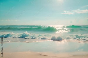 Sea waves at the beach. Minimalist aesthetic. Calmness and relax