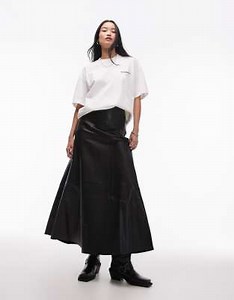 AllSaints Gia leather maxi skirt in black | ASOS