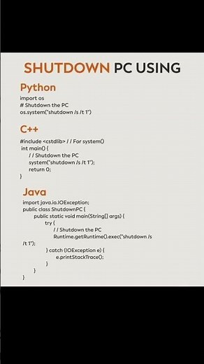 🚀🚀shutdown 💫 your pc using python,C++,java #tech #codingbat #coding #codeadventure #programmingtutor