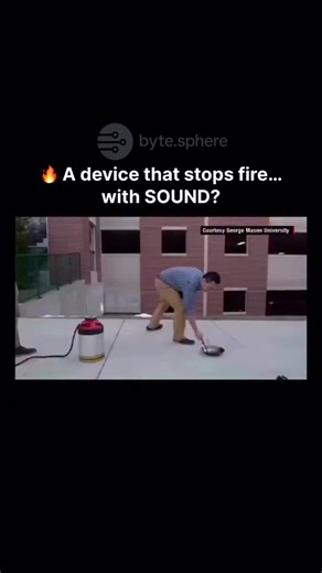 bytes.sphere on Instagram: "🔥 Two engineering students at George Mason University built a device that can extinguish fire using NOTHING but sound waves. Low-frequency bass vibrations between 30–60 Hz displace oxygen around the flame — and without oxygen, the fire dies instantly. No chemicals. No foam. No residue. Just pure physics in action. 🔊 Their prototype, built with simple off-the-shelf audio gear, successfully put out open alcohol fires back in 2015 — and today the technology is being fu