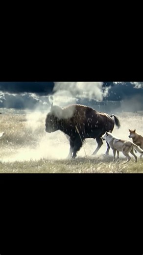 wolves are attacking bison.
