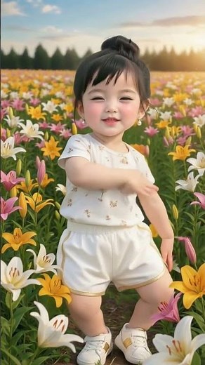 Adorable Baby Girl Dancing In The Flower Garden So Cute!