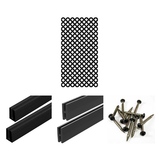4 ft. Black Vinyl Lattice Cap (2-Pack), Divider (2-Pack), 4 ft. x 8 ft. Panel & 1-1/2 in. Screw (12-Piece) Combo - The Home Depot