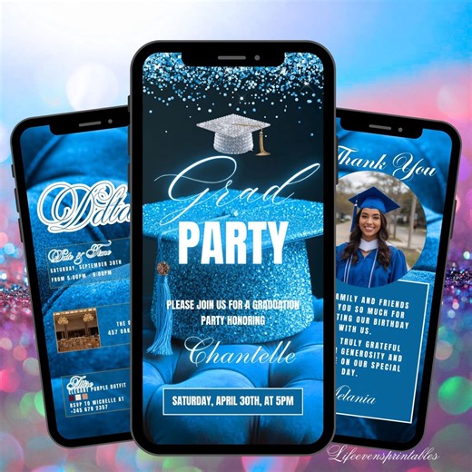 Digital Graduation Ceremony Invitation Template Modern Blue, Graduation Party Invite Animated College Grad Ecard - Etsy