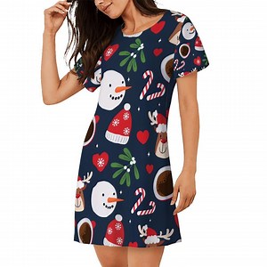Christmas Women's Loose Short-sleeve Nightgown - Etsy