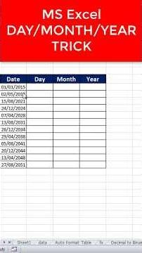 MS Excel Day Month Year Trick in Seconds! 🔥 #excel