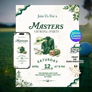 Masters Golf Party Invitation Template, Editable Golf Theme Invite, Watch Party Invitation, Instant Download - Etsy