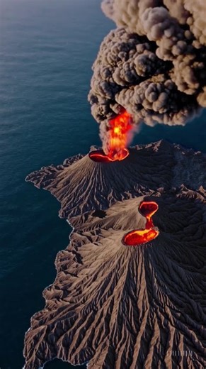 volcano eruption on island