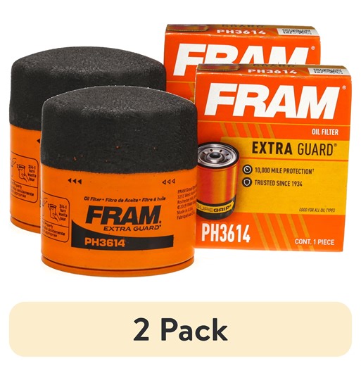(2 pack) FRAM Extra Guard Oil Filter, PH3614, 10K Miles, Replacement Oil Filter Fits Select Vehicles