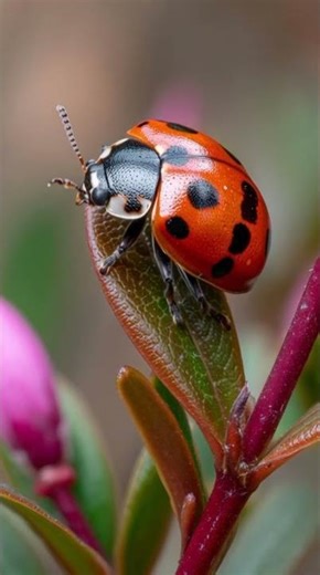Ladybird beetle Taking Flight from a Leaf 🌿