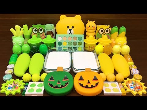GREEN vs YELLOW ! Mixing Random Things into Glossy Slime ! Satisfying Slime Video #145