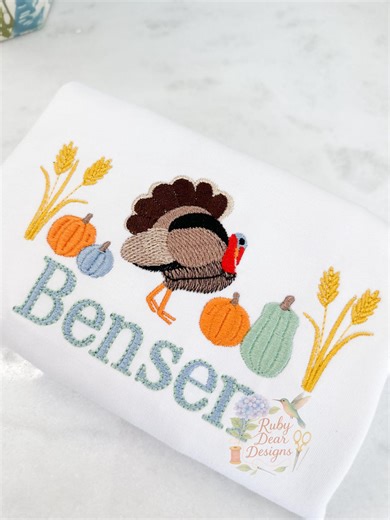 Turkey Wild Fall Thanksgiving With Wheat and Pumpkins Fill and Satin Stitch Machine Embroidery Design - Etsy