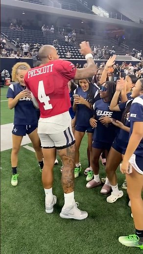 CeeDee & Dak surprised the Dallas Cowboys Elite Girls Flag Football team after practice! 🏈