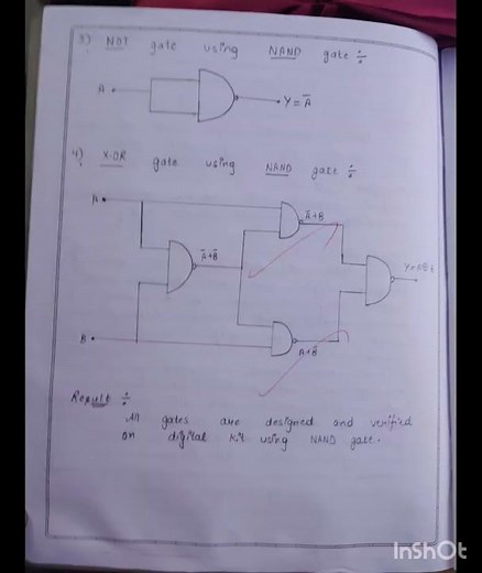 To Verify and Design AND, OR, NOT and XOR gate using NAND gate, practical