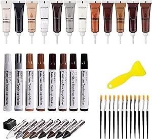 SEISSO Furniture Repair Kit - Set of 42 - Wood Repair Kit Wood Fillers, Furniture Scratch Repair Markers and Wax Sticks with Scraper, Brushes, for Scratches, Stains, Wood Floor, Laminate, Cabinet