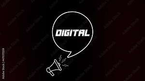 Megaphone with speech bubble and digital text on old tv glitch interference screen. Animation of retro Digital text. 4K video motion graphic