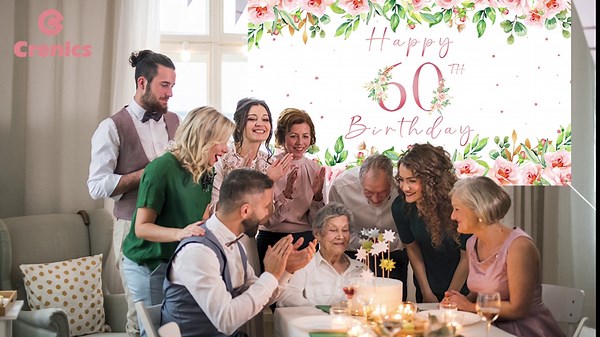 Crenics Floral 60th Birthday Decorations for Women, Rose Gold Happy 60th Birthday Backdrop Banner, Female 60 Birthday Party Supplies, 5.9 x 3.6 Ft Wall Decals