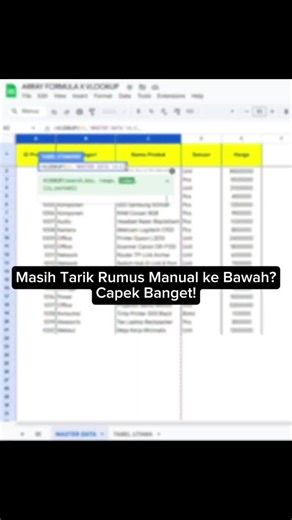 Masih pake cara lama tarik rumus sampai ribuan baris? 🥱 Capek banget! Kita masih pakai rumus VLOOKUP yang sama, tapi kali ini kita bikin otomatis pakai ARRAYFORMULA. Jadi, satu rumus bisa langsung isi satu kolom sekaligus secara instan! 🚀 Tips: Kamu bisa tulis =ARRAYFORMULA manual di awal rumus, atau cara lebih cepatnya: cukup ketik rumus VLOOKUP kamu seperti biasa, lalu tekan Ctrl Shift Enter secara bersamaan. #googlesheets #excel #tipsandtricks #fyp #demokrasheetid