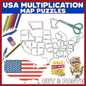 USA Multiplication Map Math Center Activity Craft Puzzle Game