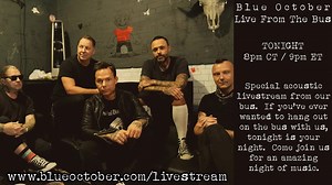 Come join Blue October on the tour bus tonight as we livestream another magical evening of music from the road. Get access at www.blueoctober.com/livestream. Watch the video for Justin's tour of tonight's "stage". The show is Pay What You Can with suggested ticket donations of $7, $10 or $15. You can contribute more or less. | Blue October