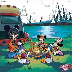 Happy Color - Disney Mickey Mouse: Mickey Mouse And Friends Having Enjoy Eat Sausage At Camp