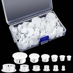 Yingzhao 6 Sizes Plastic Hole Plugs White Panel Knockout Locking Plugs Round Drill Screw Hole Covers for Kitchen Cabinet Furniture,1/4“, 1“, 3/16“, 5/16“, 3/8“, 1/2“(270 Pcs)