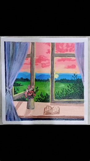 Window View Sunset Painting | Easy Acrylic Tutorial#painting #viral