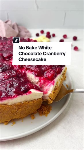 This No Bake White Chocolate Cranberry Cheesecake has the perfect balance of sweet and tart flavors! It’s a smooth, creamy, luscious cheesecake that doesn’t require a water bath or a hot oven. I think my favorite part might just be the vibrant cranberry sauce that’s spread all across the top! Recipe l1nk in bio. #cheesecake #nobakedessert #nobakecheesecake #nobakerecipe #holidaydessert #holidaybaking #christmasdessert