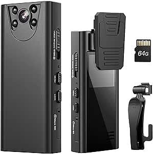 Z01 Body Camera with Audio, 1080P Mini Body Cameras with Infrared Night Vision, Police Body Cam with Upgrade Rotate Clip, Support 10HR Battery Life for Riding,Meeting, Indoor(with 64GB)