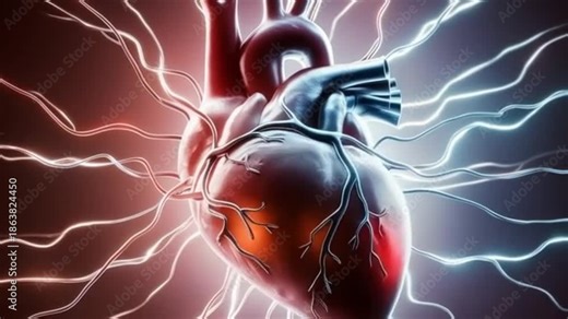 The heart beats and pulses, blood circulates through veins and arteries. Video footage of internal organs, medicine, and science