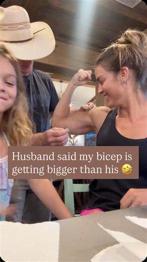 A bicep measure off with @tymurraypbr 🤣 He can still beat me arm wrestling with just his pinkie 🤣 🤙 #coupleshumor #fitgirl #fitmoms #cowboy | Paige Murray’s Boots & Biscuits