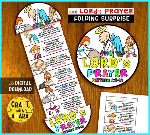 The Lord's Prayer Folding Surprise Bible Craft, Bible Lesson, Memory Game, Christian Sunday School Craft, Church Activity Kids, Mini Book - Etsy