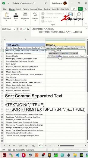 Sort comma separated text - Excel Tips and Tricks