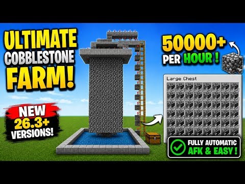 26.3+ Automatic Cobblestone Farm in Minecraft Bedrock! (50,000+/Hour) #minecraft
