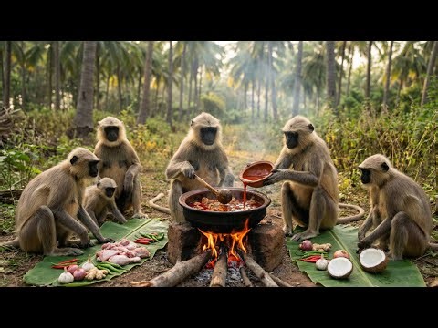 Monkeys Cook SPICY CHICKEN CURRY in the Jungle! 🐒🔥
