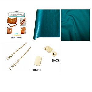 Sew Lisa Lam Peacock Blue Faux Leather Amara Bag Kit: Instructions, Faux Leather PU Roll, Gold Chain Strap, Magnetic Tab Clasp & Fabric (0.5m)