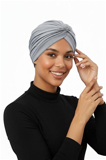 Gray Crystal Hijab Bonnet, Modest Turban Head Wrap for Women, Lined Chemo Cap, Full Coverage Islamic Headwear, Tullu-astarli-gri - Etsy