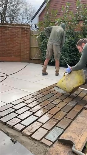 7.7K views · 23 reactions | Sandstone sets getting grouted with flowpoint!! This beautiful pad separates the lawn from the patio area accompanied by some gorgeous low planting either side #indiansandstone #sets #gardendesign | Fresh Air Landscapes | Facebook