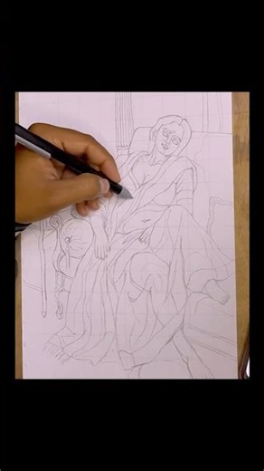Rani Inspired Traditional Art | Pencil Grid Drawing Step by Step | LOVEARTS