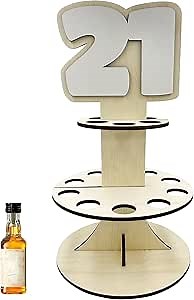 Lumber Reveal USA Mini Liquor Bottle Cake Display Shelf for 21st Birthday or Other Ages | Hand Assembled and Laser Cut | Happy Birthday and 21 Mini Liquor Bottle Holder 21 Natural